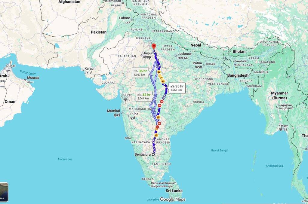 alt="bangalore to vrindavan route"