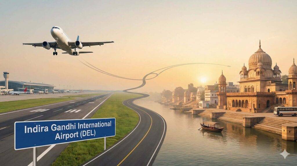 alt="how to reach Vrindavan by flight"