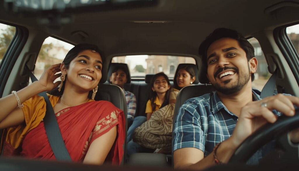 alt="a family of five traveling in a car"